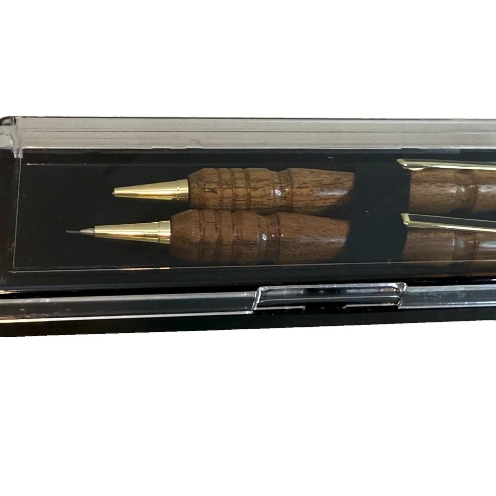 Handmade Bocote Wood Pen & Mechanical Pencil Set Gold Trim Fits Cross Refill